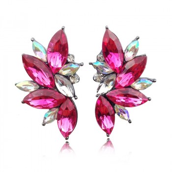 Fuchsia Pink Crystal Stone Burst Statement Earrings